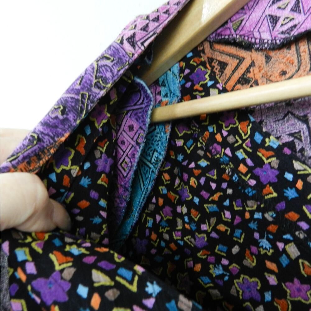 Vintage Laura Kieffer Twofer Jacket Top Sz XL Purple Teal Black Print 80s 90s - Picture 6 of 12